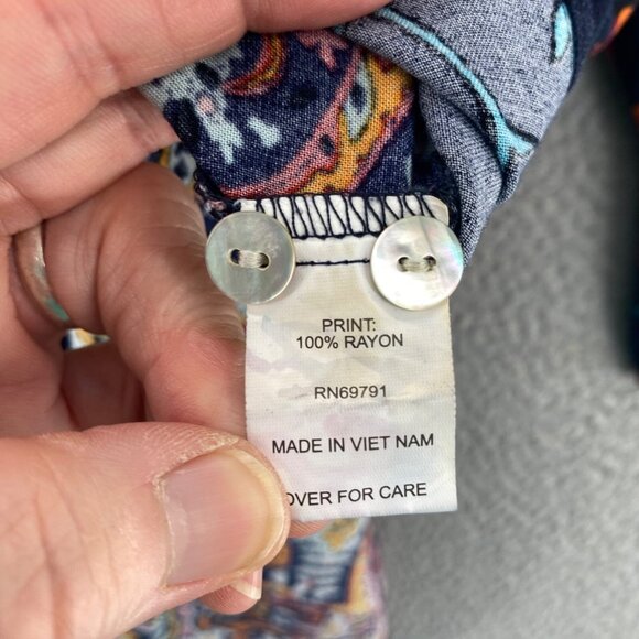 Fig & Flower Top Womens Small Navy Multi Floral 3/4 Sleeve Tunic 1/4 Button Up - Picture 7 of 10